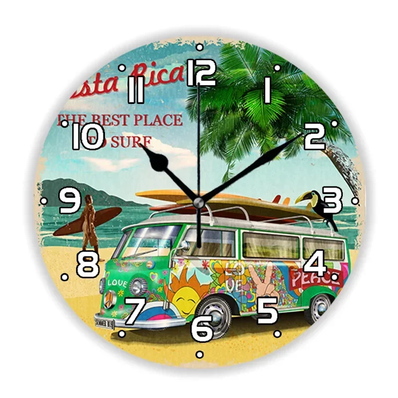 Vintage Summer Holiday Bus Camper Van Wall Clock for Living Room Kitchen Retro Car Surfing Beach Large  Watch Home Decor 35