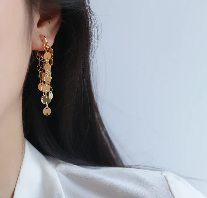 Skinny face, mosquito coil disc, ear clips, metal sequins, fringed Hong Kong wind, no ear holes, super fairy