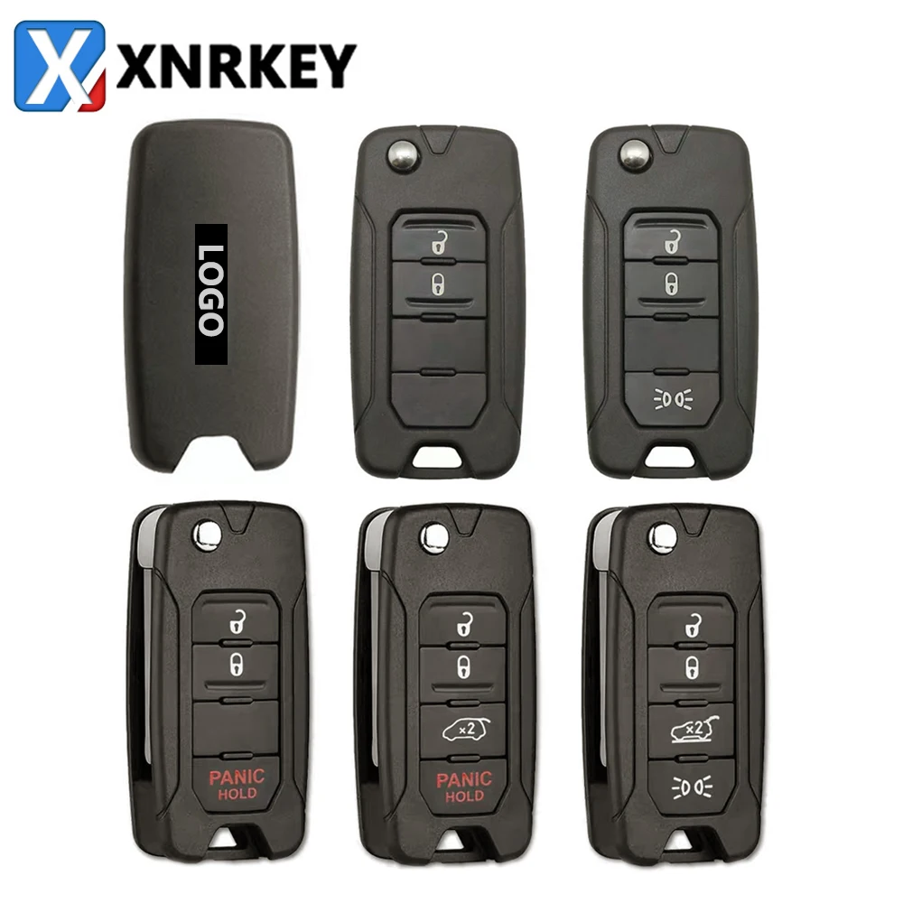 

XNRKEY 5 Pcs 2/3/4B Folding Flip Remote Car Key Shell Fob for Jeep Renegade 2015-2018 Key Case Cover Uncut SIP22 Blade with Logo