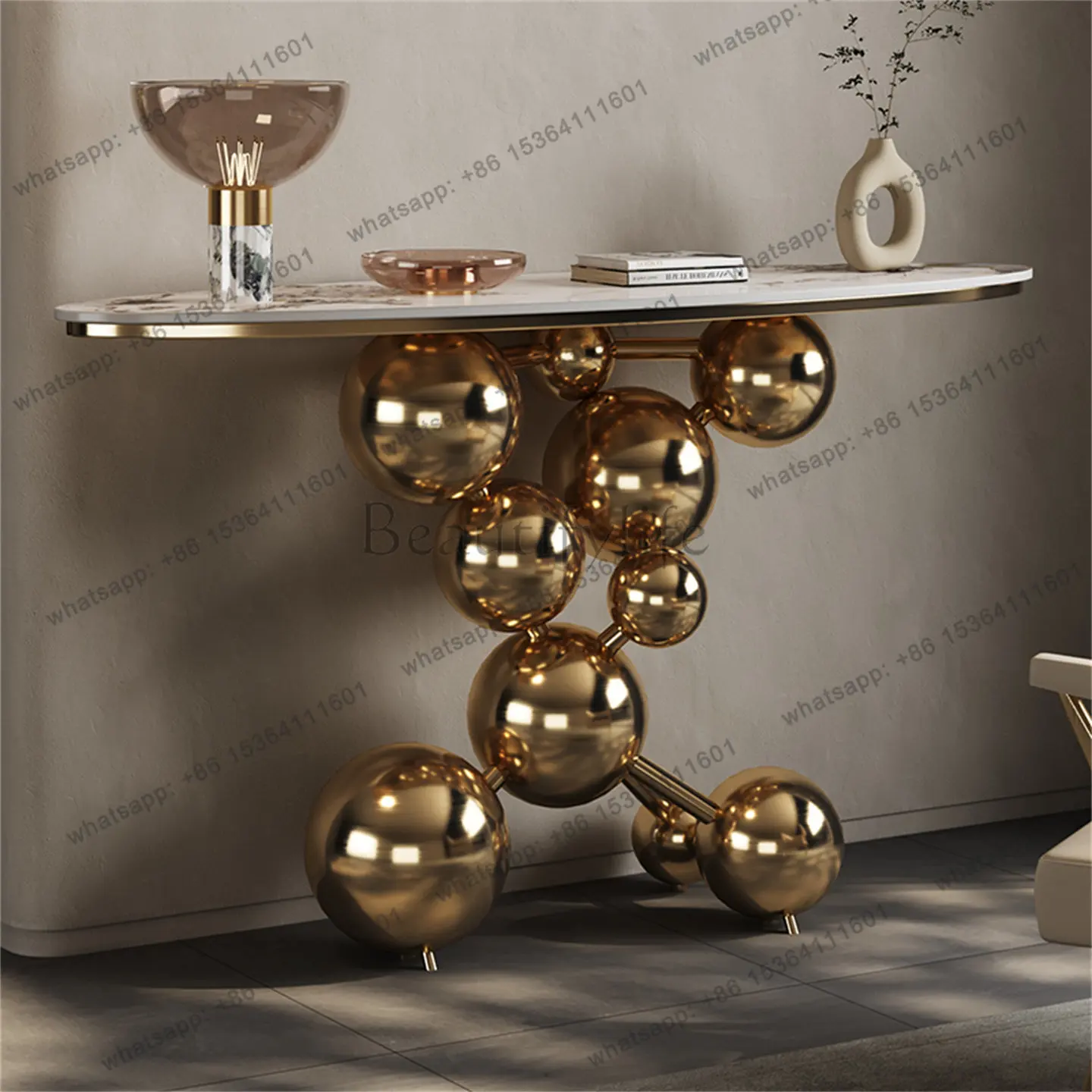 Hotel light luxury entrance table Entrance table High-end strip case Modern simple rock slab end view table