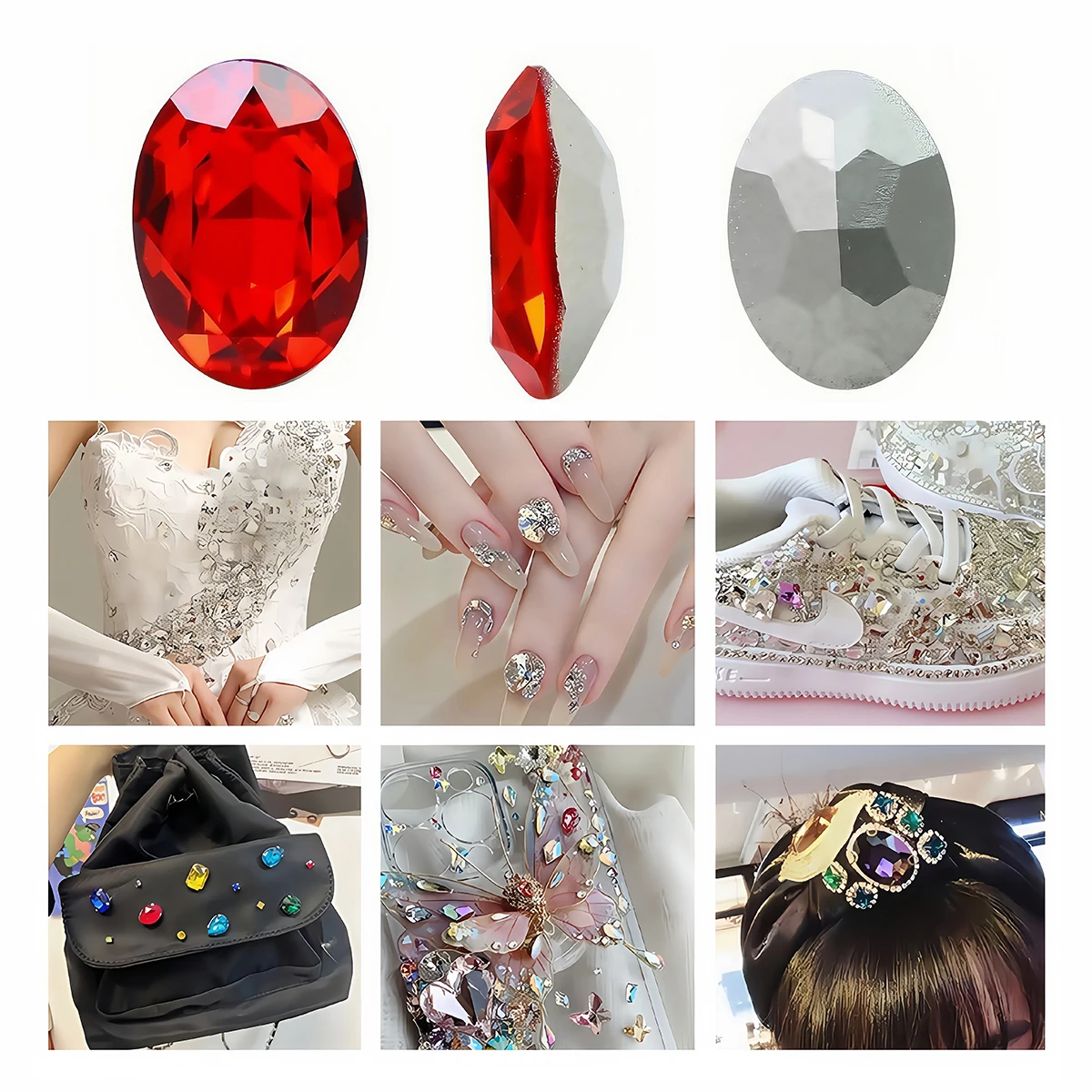 Glitzernde ovale Kristall-Strasssteine aus Glas, nicht heißfixierbar, zum Aufkleben für Schmuck, Bastelarbeiten, Kleidung, Taschen, Schuhe, 3D-Nagelkunst-Dekoration – Detail 2