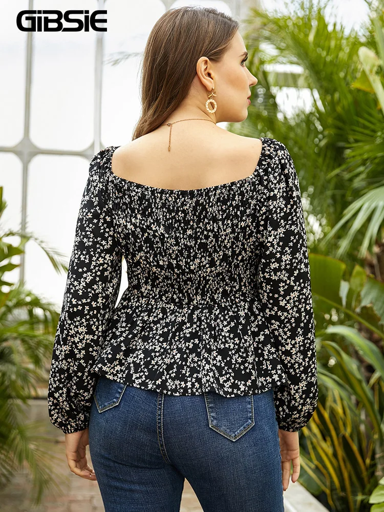 GIBSIE Floral Print Off The Shoulder Tops for Women Plus Size Peplum Blouse Long Sleeve Casual Fashion Spring Summer Fall 2023