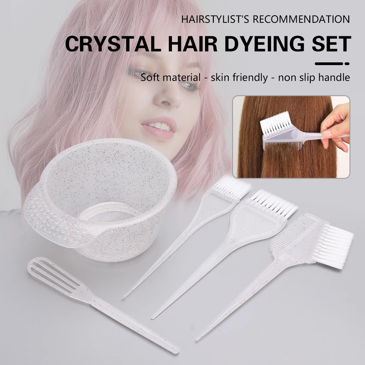 5pcs Color Mixing Bowl Barber Professional Beauty Double Side Comb Washable Hairdressing Brush Hair Dye Set Home Salon Tools