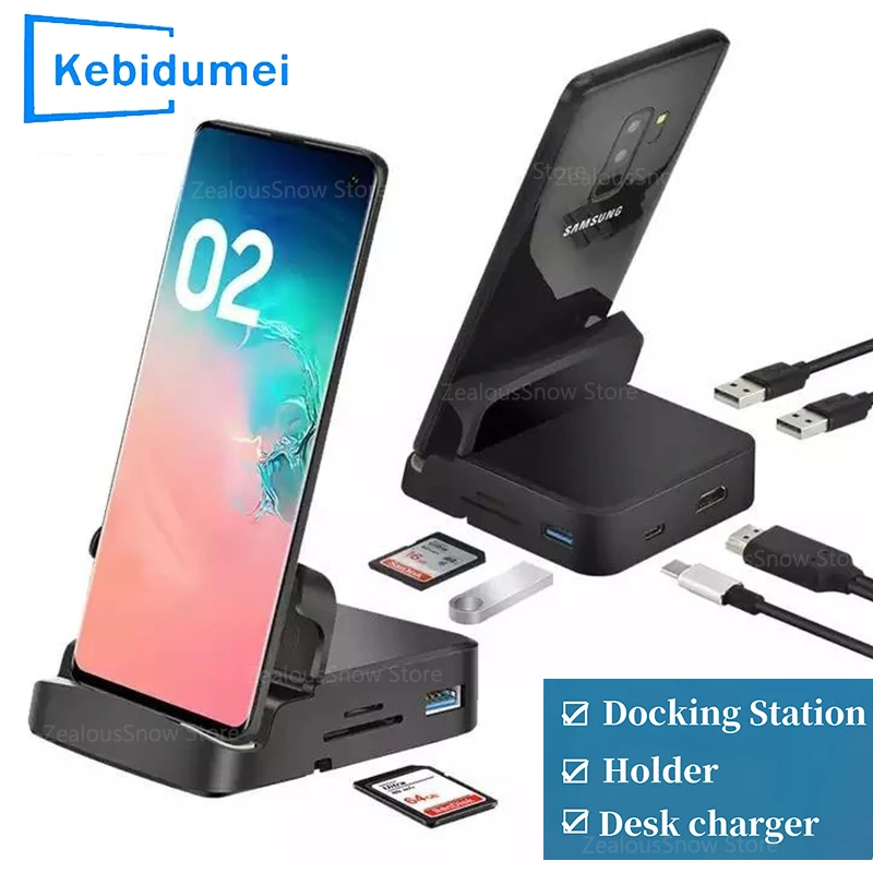 

8 in 1 Type C HUB Docking Station Phone Stand USB C To HDMI-compatible Dock Power Charger Adapter For MacBook For Samsung HUAWEI