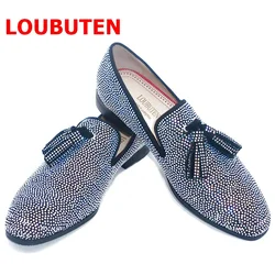 LOUBUTEN Luxury Newest Sparkled Rhinestone Loafers Tassel Men Shoes Stylish Man Dress Shoes Breathable Wedding Shoes