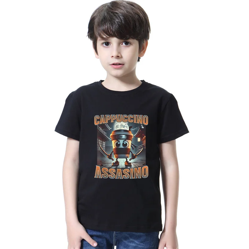 Italienisches Brainrot ASSASINO T-Shirt für Baby Jungen Sommer Baumwollhemd Kinder Cartoon Kleidung 3-14T T-Shirts