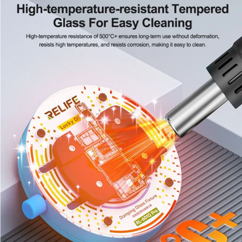 

РЕЛИФ RL-601Q Pro 360° ° Вращающееся демпфирующее закаленное стекло для держателя для ремонта материнской платы с внутренней блокировкой мобильного телефона