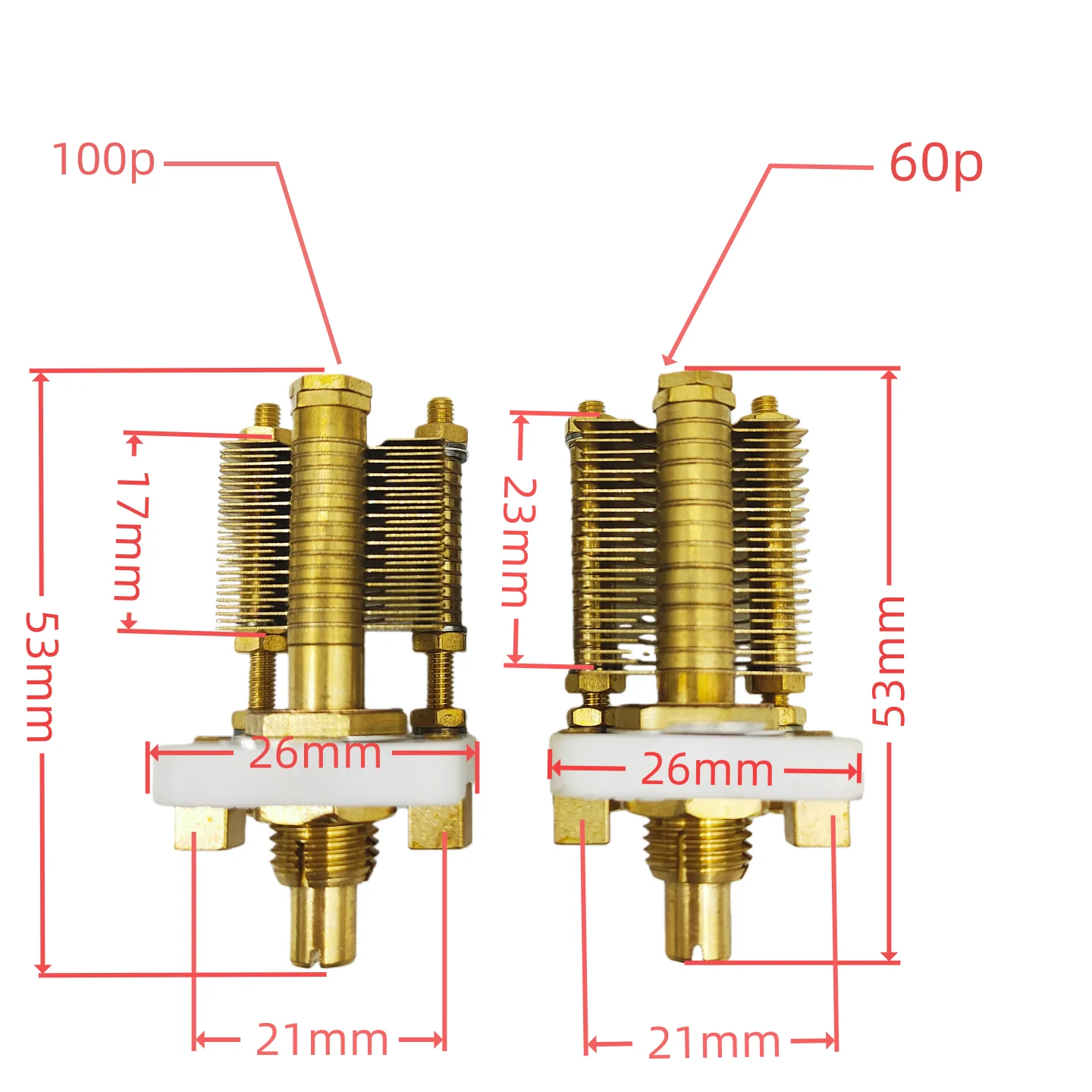CW2F high frequency high Q value ceramic all copper single air variable capacitor 60P100P cosmetic medical small loop antenna