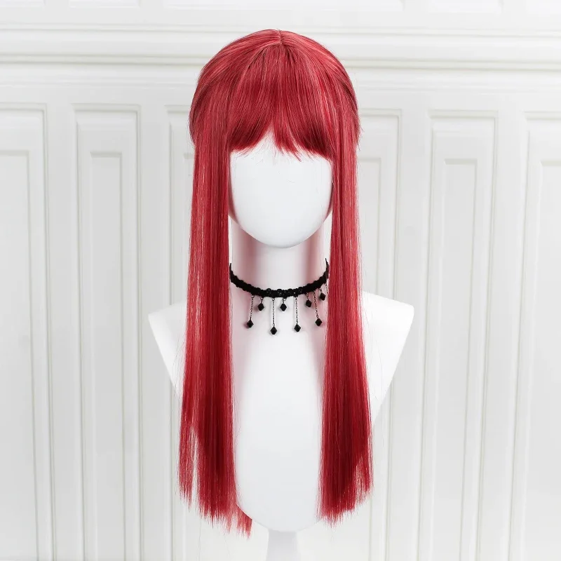 Perruque Cosplay Synthétique Rouge Rose, Gelultraviolet Makima Long, Résistante à la Chaleur, Jeu de Rode, Halloween