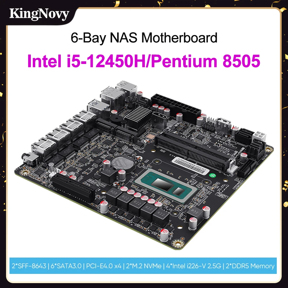 I5-12450H NAS 마더보드 펜티엄 8505 6 베이 6 * NVMe 6 * SATA3.0 1 * PCIEx4 인텔 i226-V 2.5G DDR5 방화벽 라우터 미니 ITX 메인보드