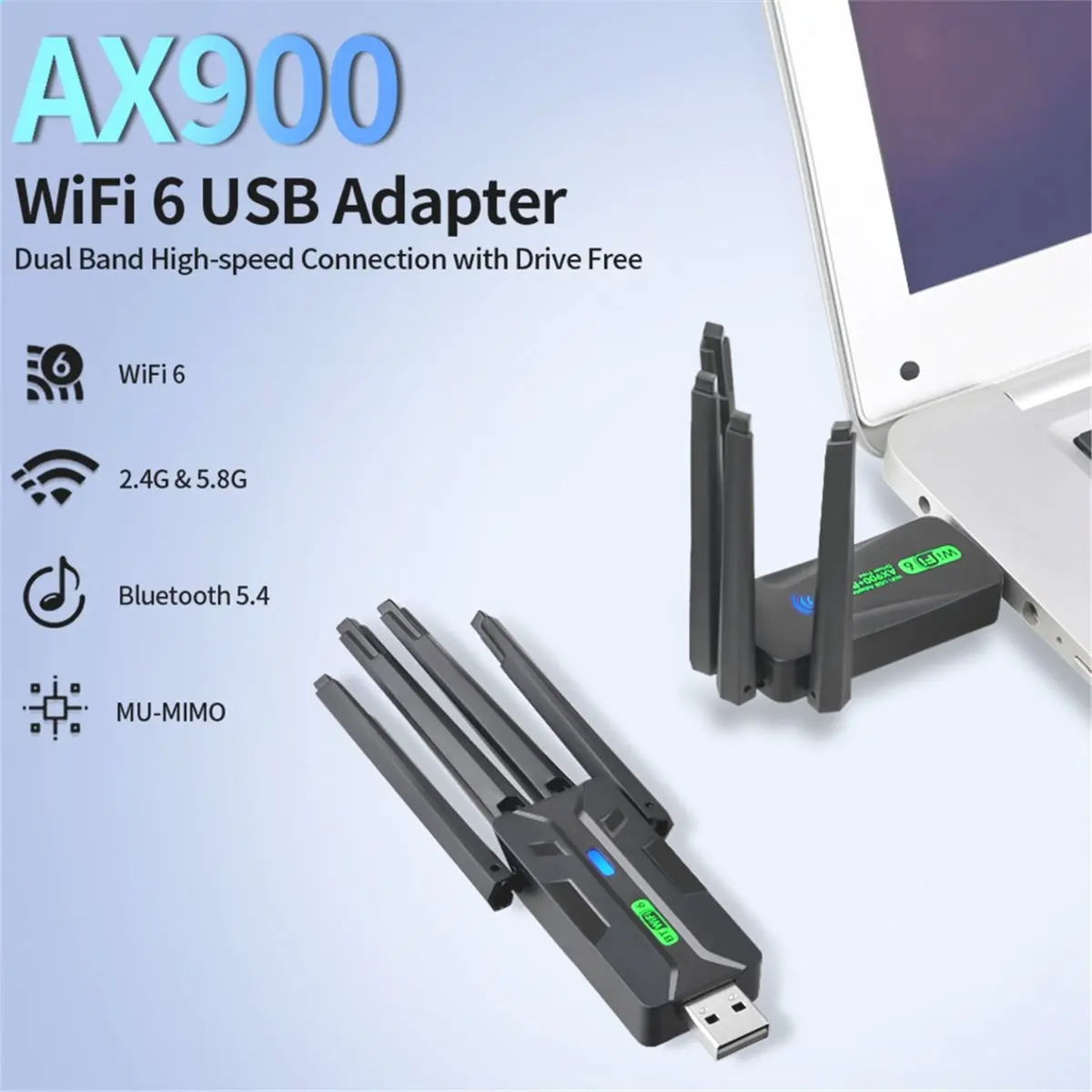 828new AX900 WiFi6 Беспроводной USB-адаптер 900 Мбит/с, приемник беспроводной сети LAN, двухдиапазонный 2.4ГГц/5ГГц, BT5.4 для WIN10 WIN11