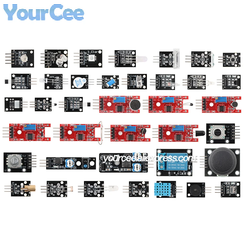 5pcs/lot RGB LED Flame Temp Humidlty Sound Metal Touch Photoresistor IR Tracking Buzzer Rotary encoder Hall magnetic Module