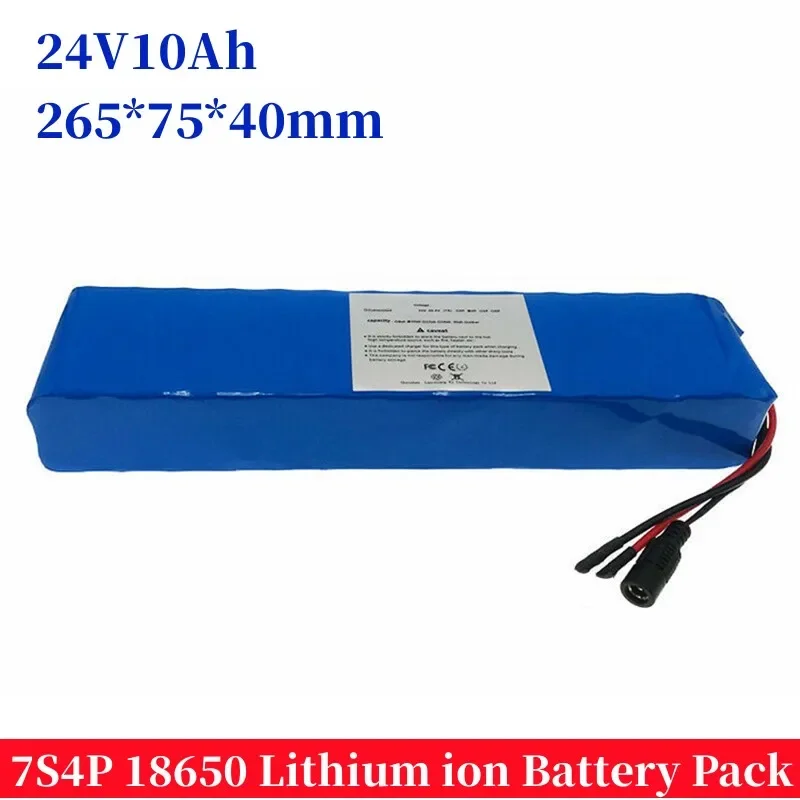24V Lithium Battery 7S4P 10Ah 250W 29.4V 10000mAh 18650 Cells with BMS Power Socket for Electric Vehicle EV Golf Cart