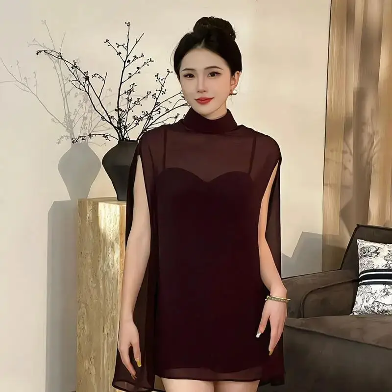 Chiffon Thin Irregular Temperament Blouse Summer Sleeveless Solid Simplicity Elegant Shirt Tops Fashion Vintage Women Clothing