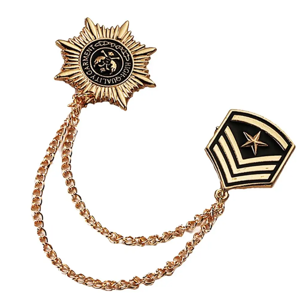 Broche de Collar de estrella de anís Vintage, alfileres de cadena de Metal del capítulo militar de la Marina, uniforme de traje, insignia de hombre, joyería de esmalte