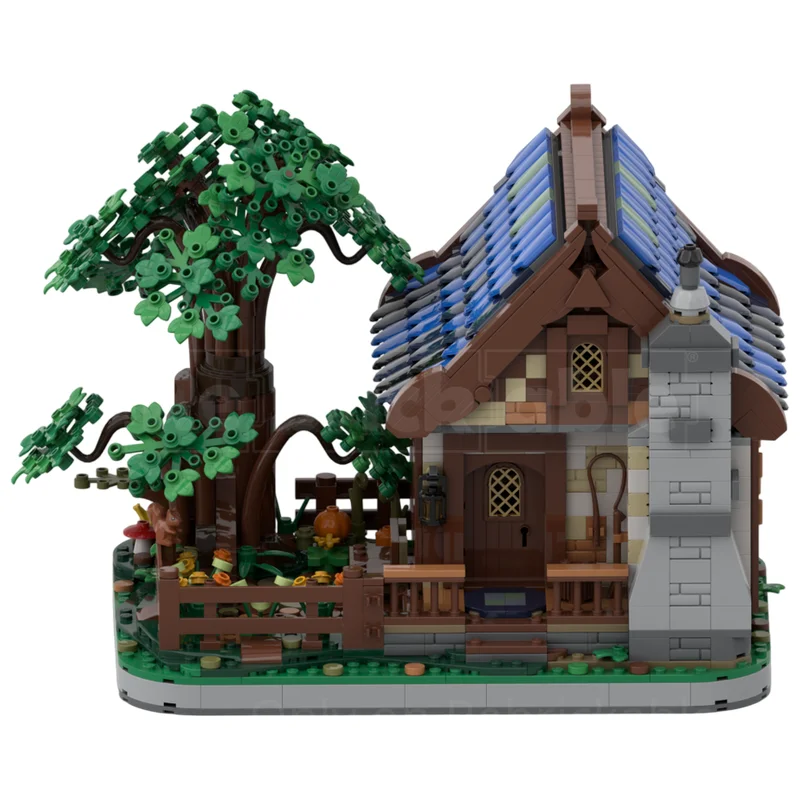 Medieval Castle House with Tree MOC Building Blocks Countryside Manor Model DIY Brick Set Desktop Collectible Display