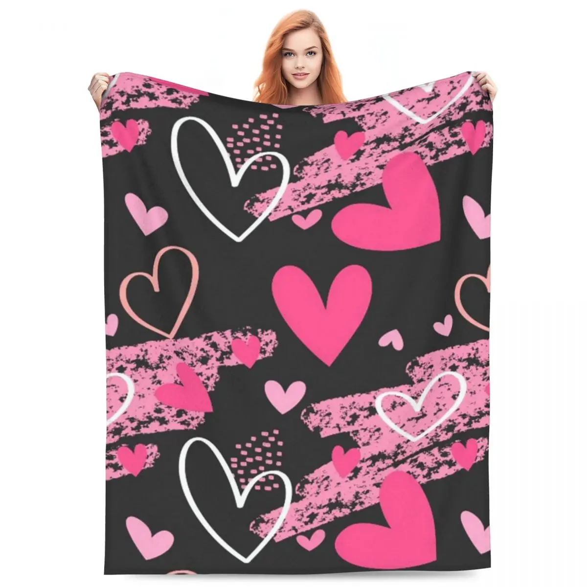 Pink Heart Pattern (11) Blanket Flannel Sofa Throw Blanket Warm for Home Bedroom Travel Throws Bedspread Quilt