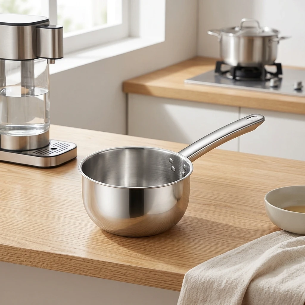 Food Grade Thickened Stainless Steel Ladle With Short Handle And Flat Bottom For Kitchen Cooking