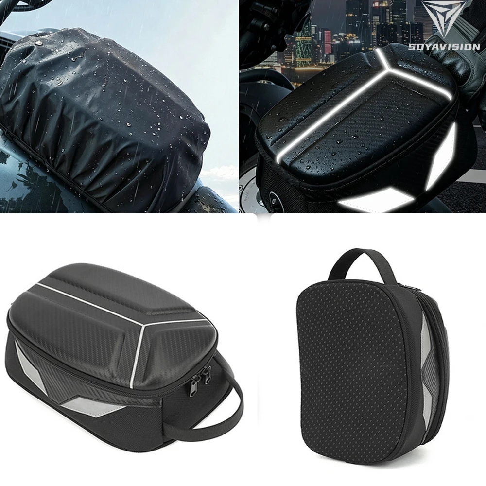 Motorcycle Magnetic Tank Bag Waterproof Racing Motorbike Tank Front Bag Hard Shell Portable Fuel Tank Tool Bag Universal