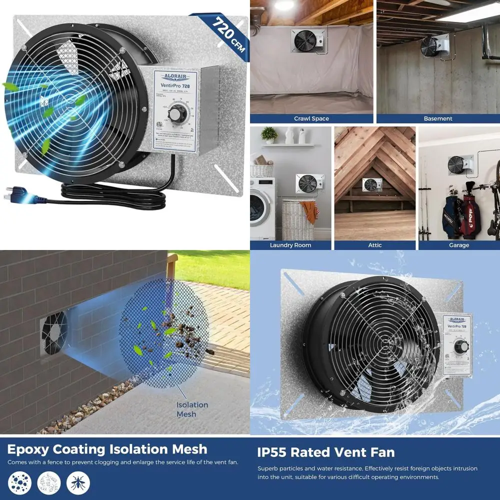 

10 High-Low Powered Ventilator for Basements, Garages, and Attics with IP55 Rating and Freeze Protection