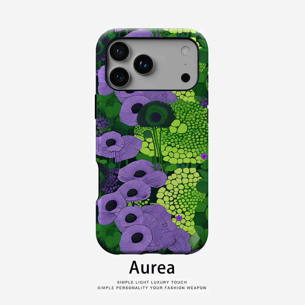

Aurea case Matte Bumper For Magsafe Case For iPhone 17 16 15 14 Plus 13 Pro Max Shockproof Hard PC Purple Poppy Garden Cover