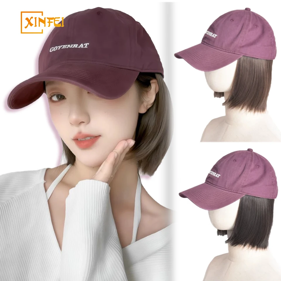 Synthetic Wig Hat Women's Short Hair Wig Head New Pink Purple Baseball Cap Wig Party Commuting Shopping Daily Wear Wig Hat