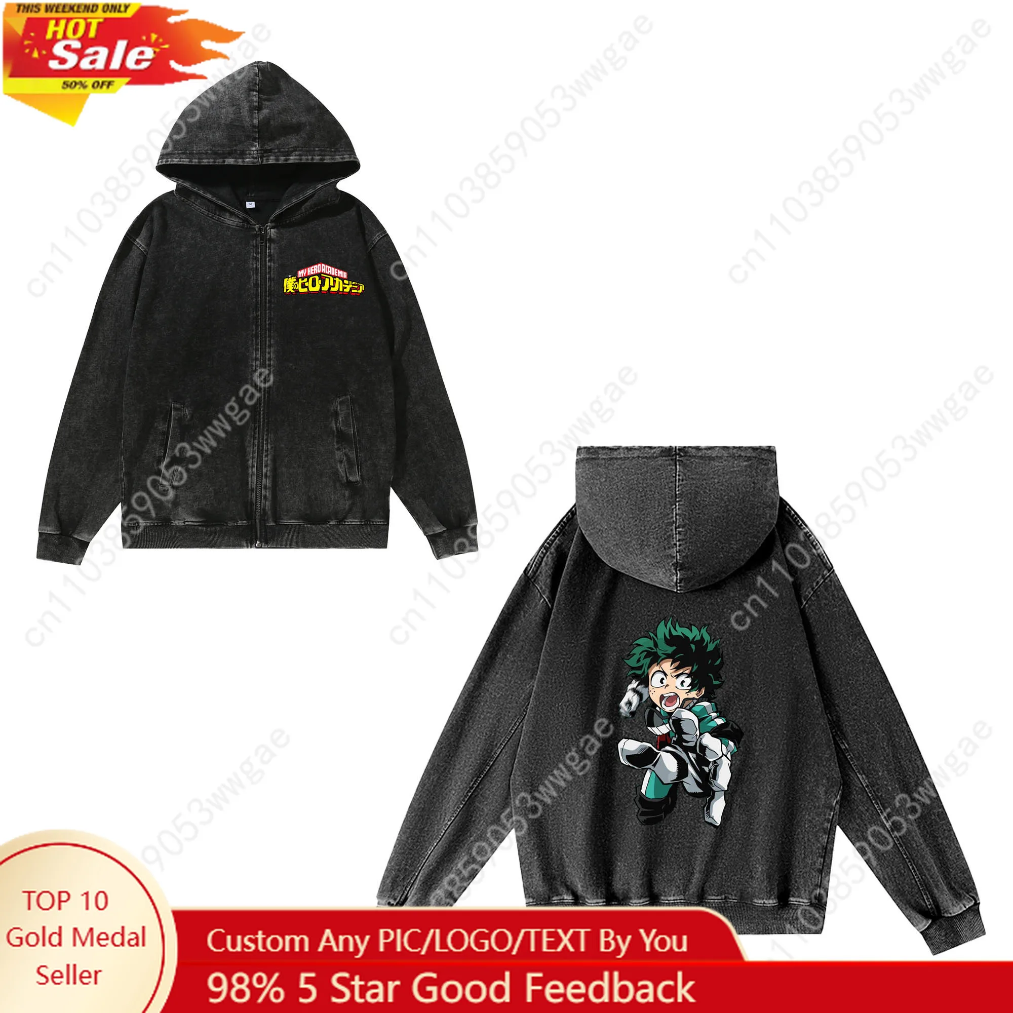 

My Hero Academia Zipper Sweatshirts Mens Womans Retro Hoodies Vintage Pullover Sweat Shirt With Pocket Customized Jacket Tops