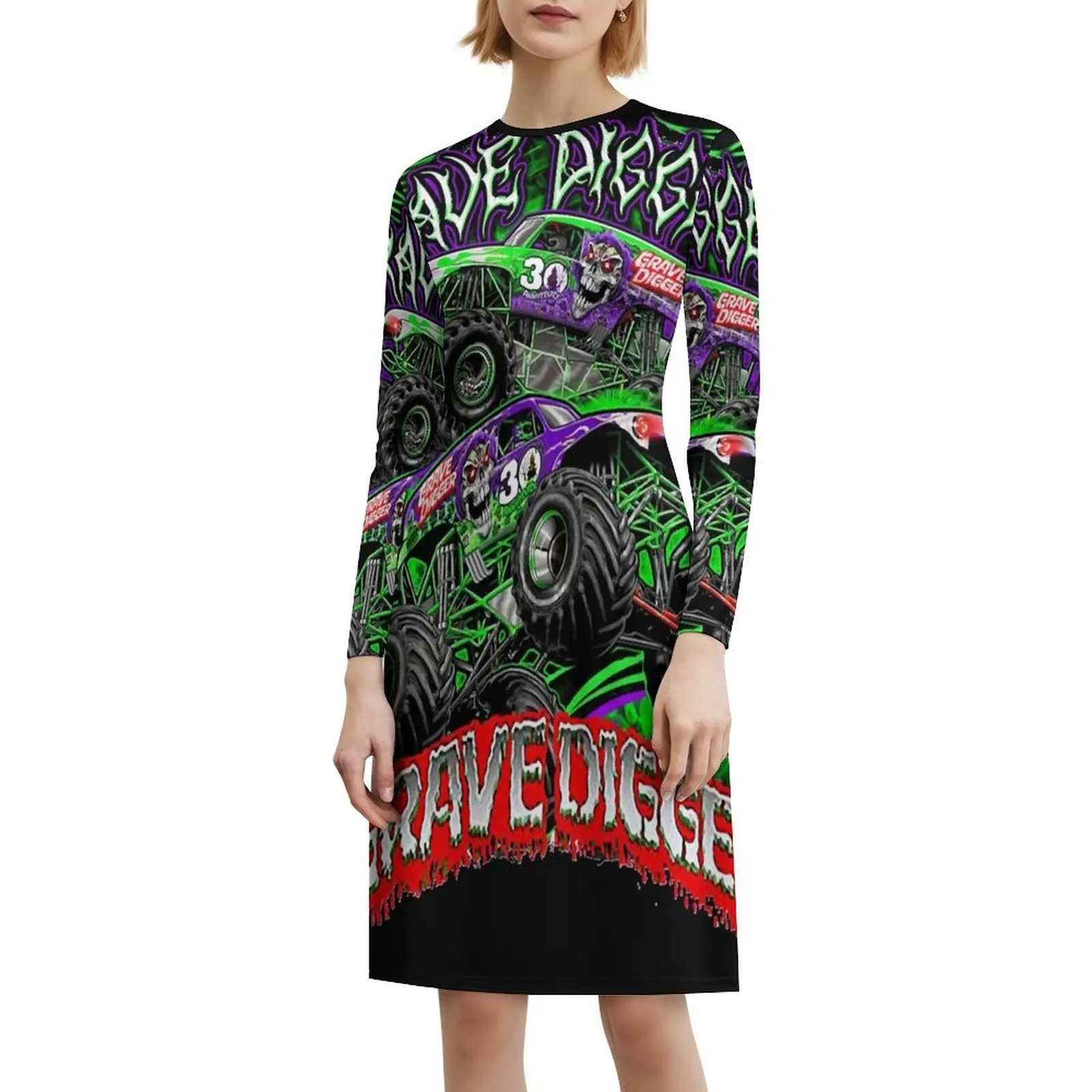 فستان Monster Jam Grave Digger Monster للسيدات هيب هوب ملابس الشارع مطبوع عليه رسومات جرافيك للحفلات والنوادي Monster Jam Grave Digger