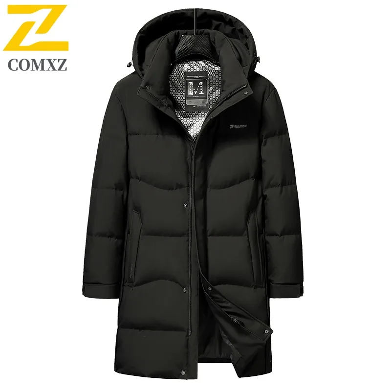 COMXZ Mens Long Down Jacket Hooded Collar Outdoor Commuting Office Warm Parka Hiking Hiking Cold Protection Autumn Winter Coat