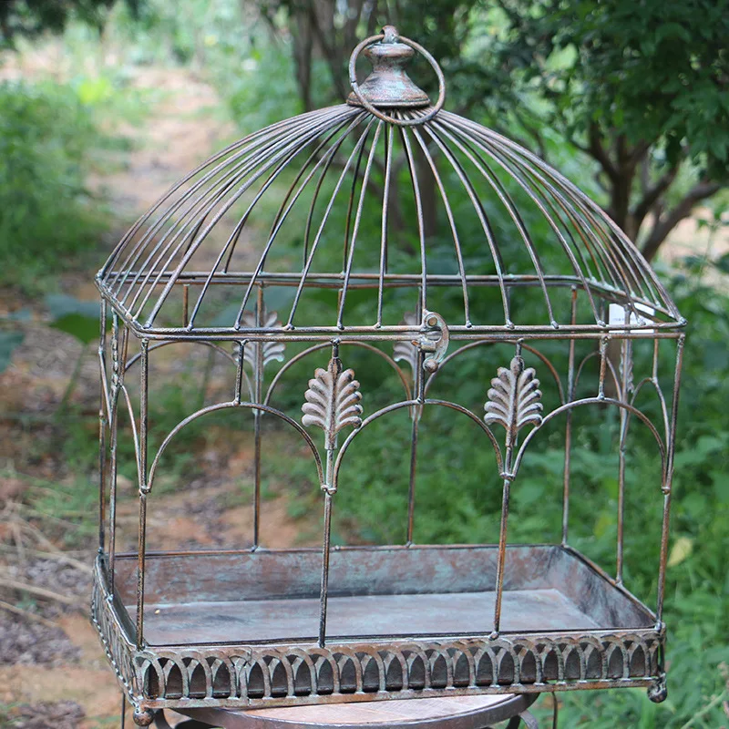 External order tail goods American retro outdoor rust-proof wrought iron bird cage tray flower stand courtyard balcony green