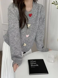 Jmprs Love Buttons Cute Cardigan Sweaters Women Casual Japan Sweet Knitted Coats Vintage Long Sleeve Simple O Neck Female Tops