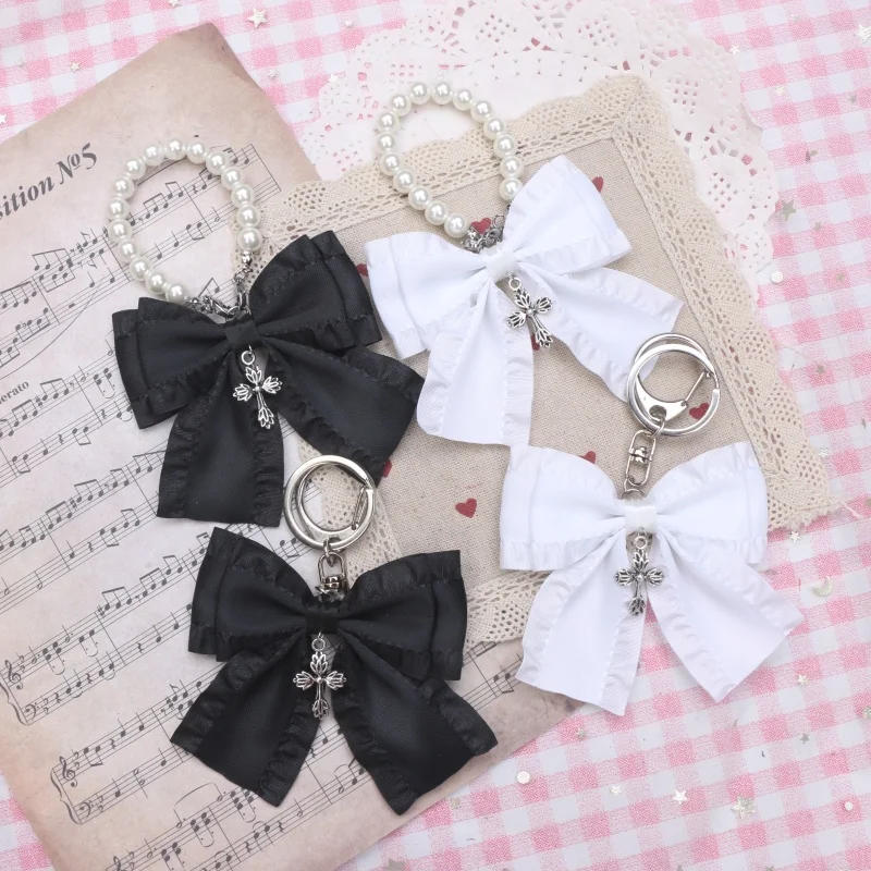 Handmade Japanese Mass-produced Lolita Bow Beaded Pearl Pendant Bag Accessory Bag Pendant Women's Card Bags Small Wallet Female