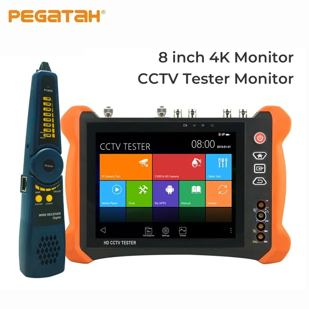

8 inch IP Camera Tester CCTV Monitor 4K 12MP AHD/TVI/CVI/SDI 6 in 1 Analog Camera IPTV Tester Monitor HDMI in/output UTP TDR