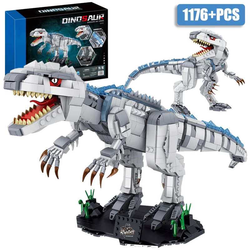 

Jurassic Dinosaur World 1176pcs Silver Indominus Rex Model Building Blocks Kits MOC T-Rex Bricks Toys For Children Gifts