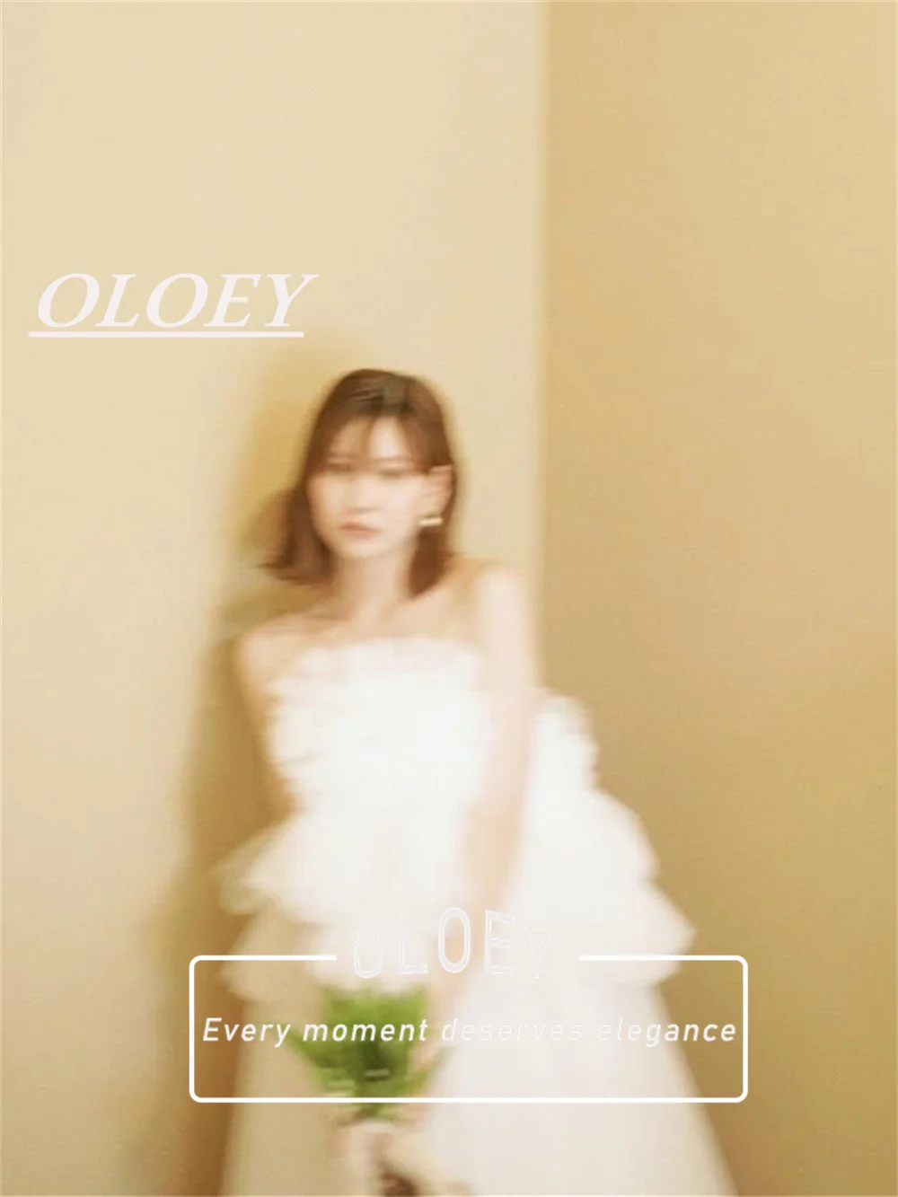 OLOEY Modern Strapless A-line Wedding Dress Puffy Tulle Floor Length Bridal Gown Customized Japan Photoshoot Corset