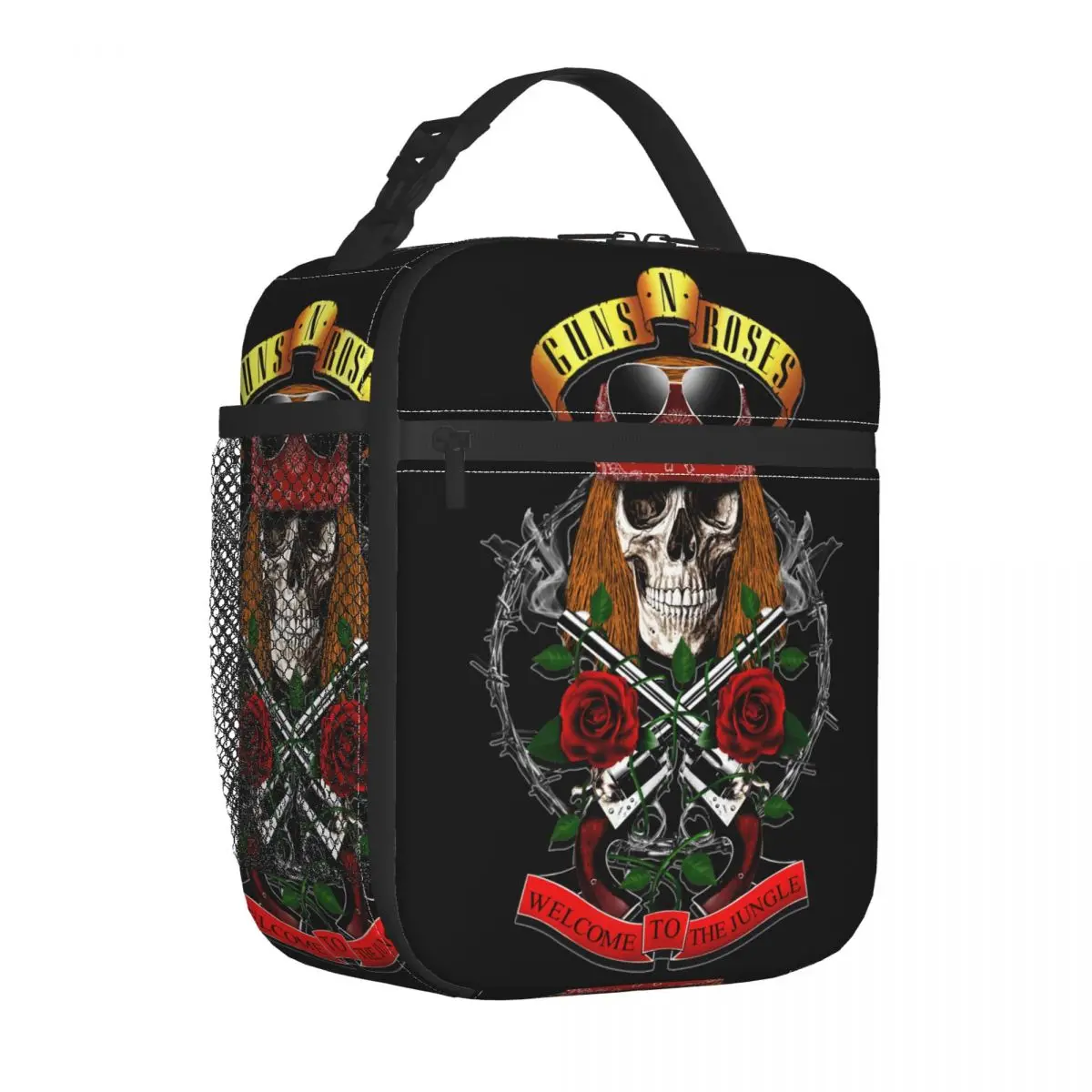 Axl Rose Skull Insulated Lunch Bag Reusable Portable Lunch Box Keep Warm Cool Tote Bag with Pocket for Work