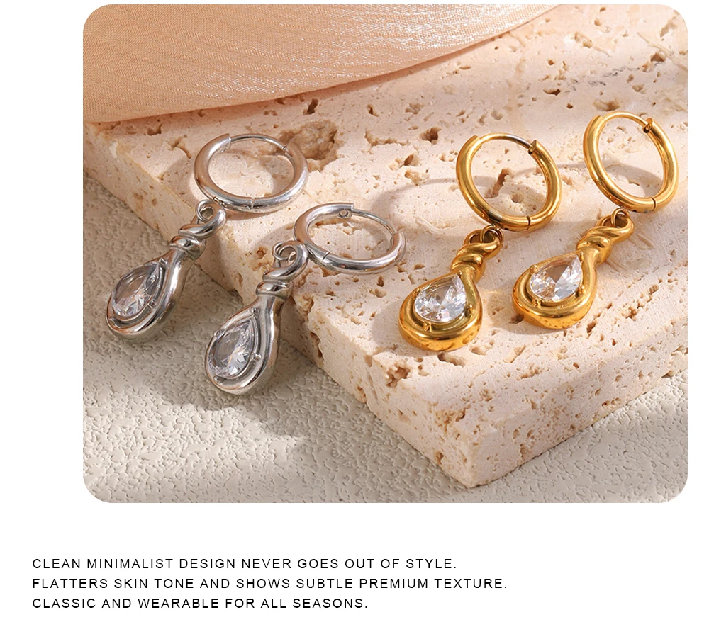 MamacitaSlay 316L Edelstahl-Ohrringe mit Wassertropfen-Zirkon, 18 Karat vergoldet, wasserdicht, minimalistischer Schmuck für Frauen, Geschenk – Detail 6