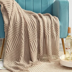 3D Knitted Blanket With Tassel Solid Color Sofa Blanket Cover Nordic Home Decor Throw Blanket For Bed Portable Breathable Shawl