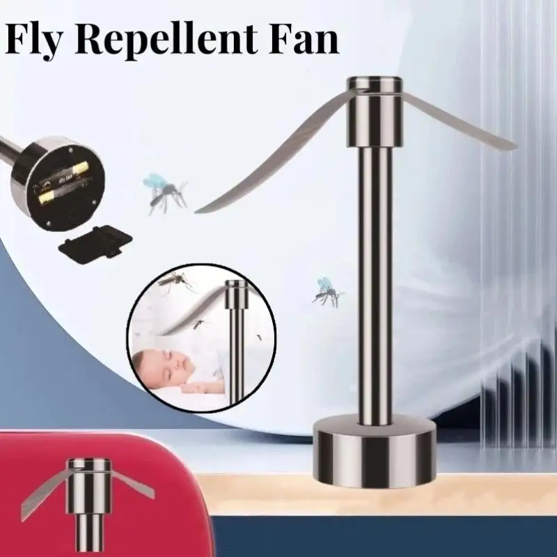Portable Stainless Steel Fly Repellent Fan Silent Battery Power Automatic Fly Trap Keep Flies Away Table Pest Fan Home Outdoor