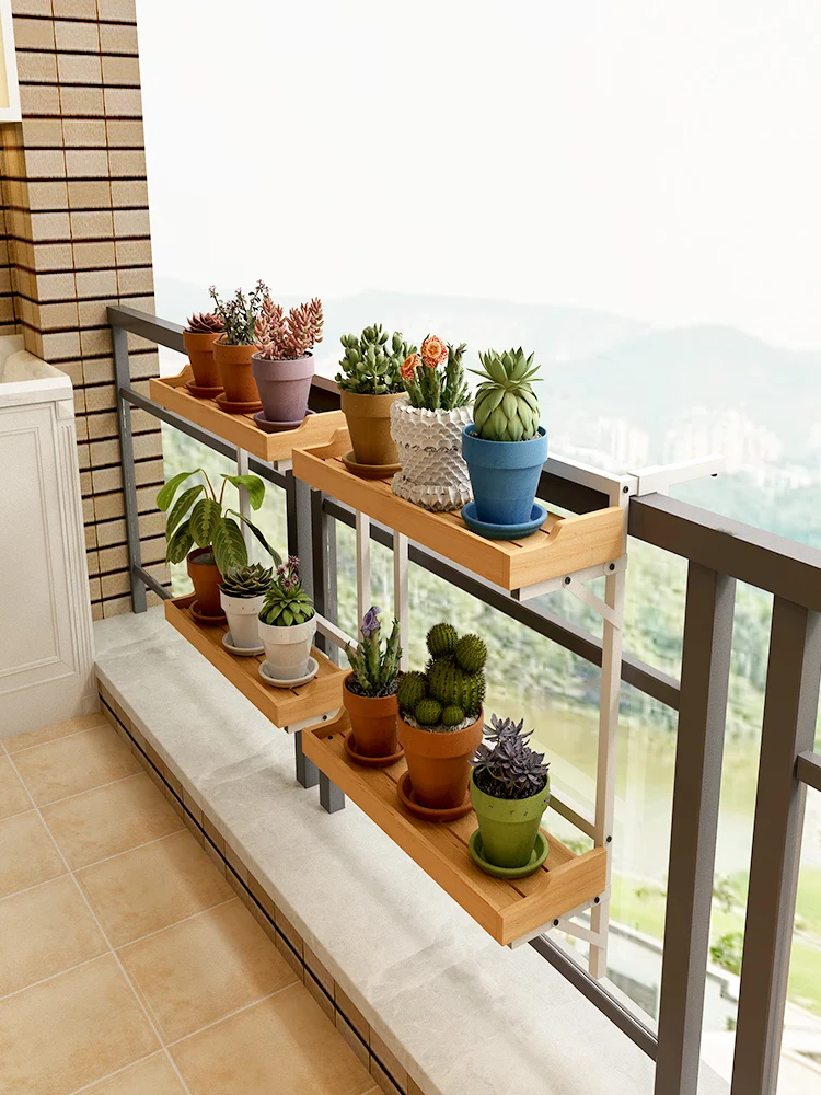 Balcony railing, flower stand, hanging window sill, wrought iron double pot hanging, guardrail widening shelf