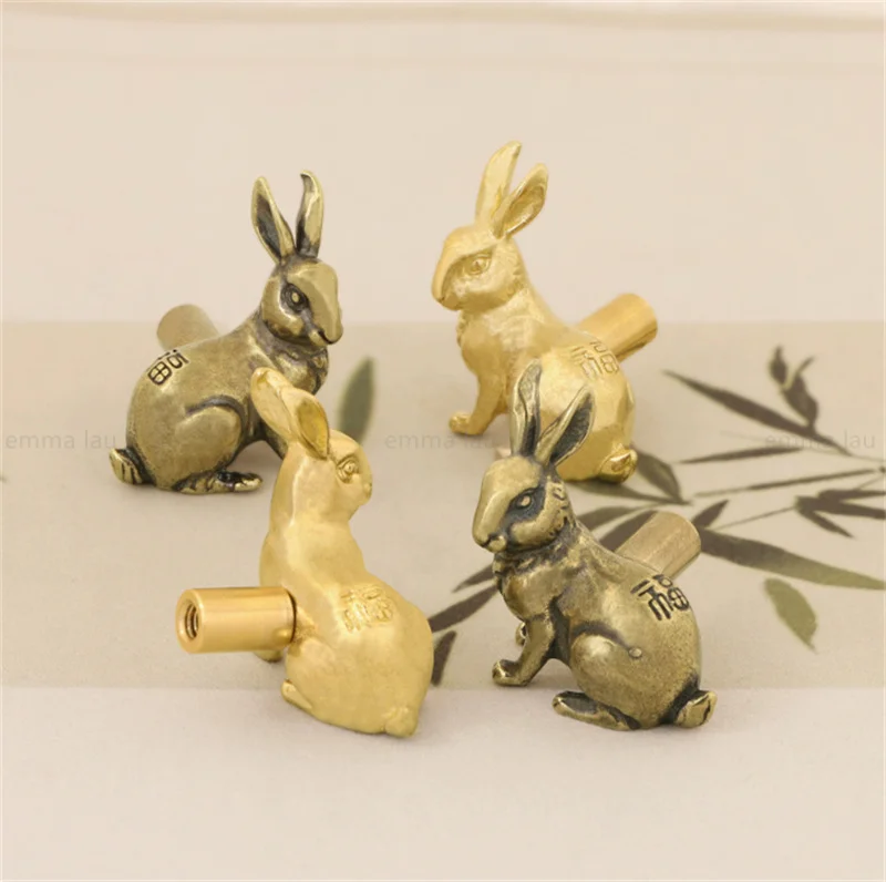 Golden Rabbit Furniture Handle Drawer Knob Brass Animals Handles For Kitchen Wine Cabinet Door Wardrobe Cupboard Closet Pulls