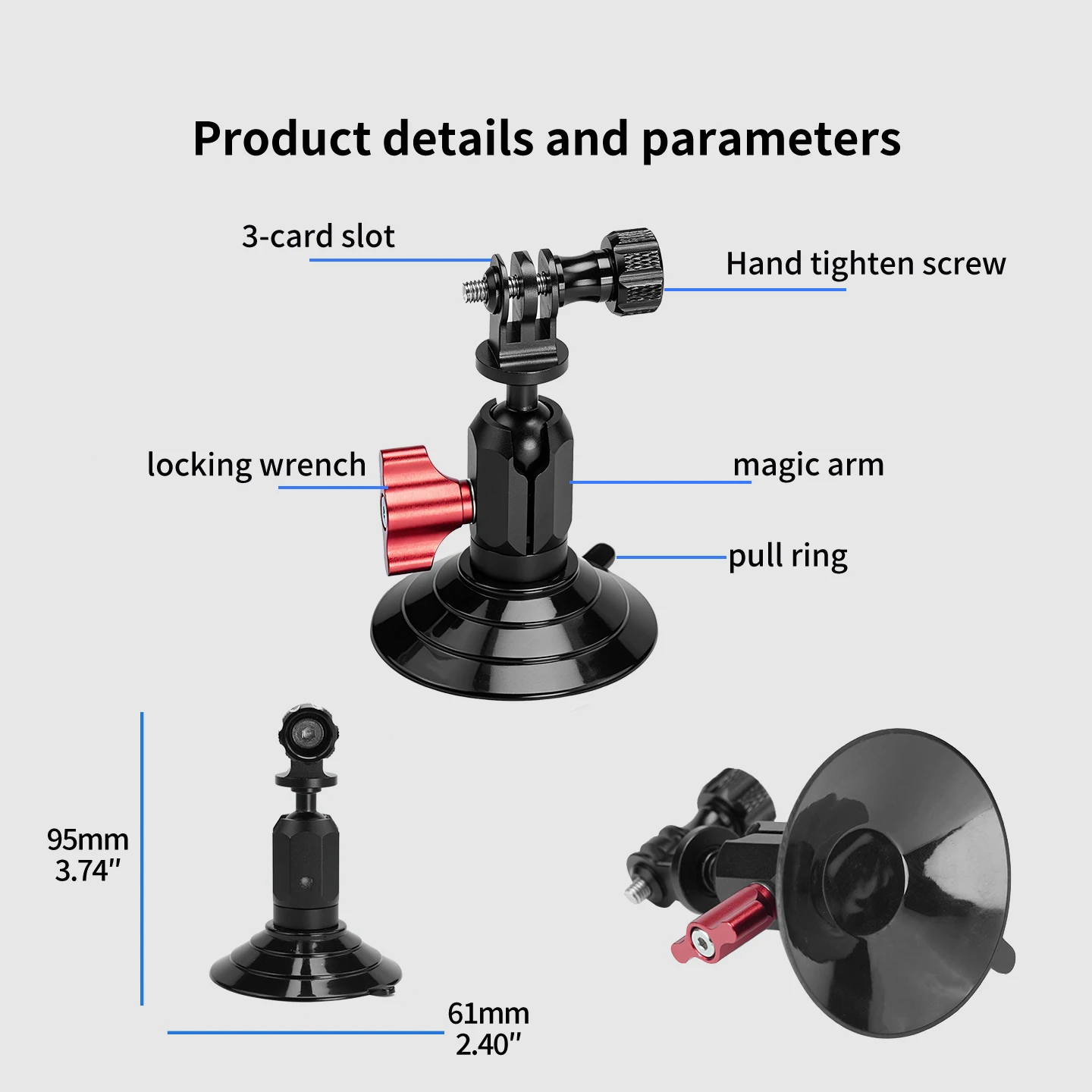 Mini-Saugnapfhalterung Stativadapter für GoPro Insta360 DJI Action-Kamera Haus Auto Fahrtaufzeichnung Fenster Glas Glatte Oberflächen – Detail 12