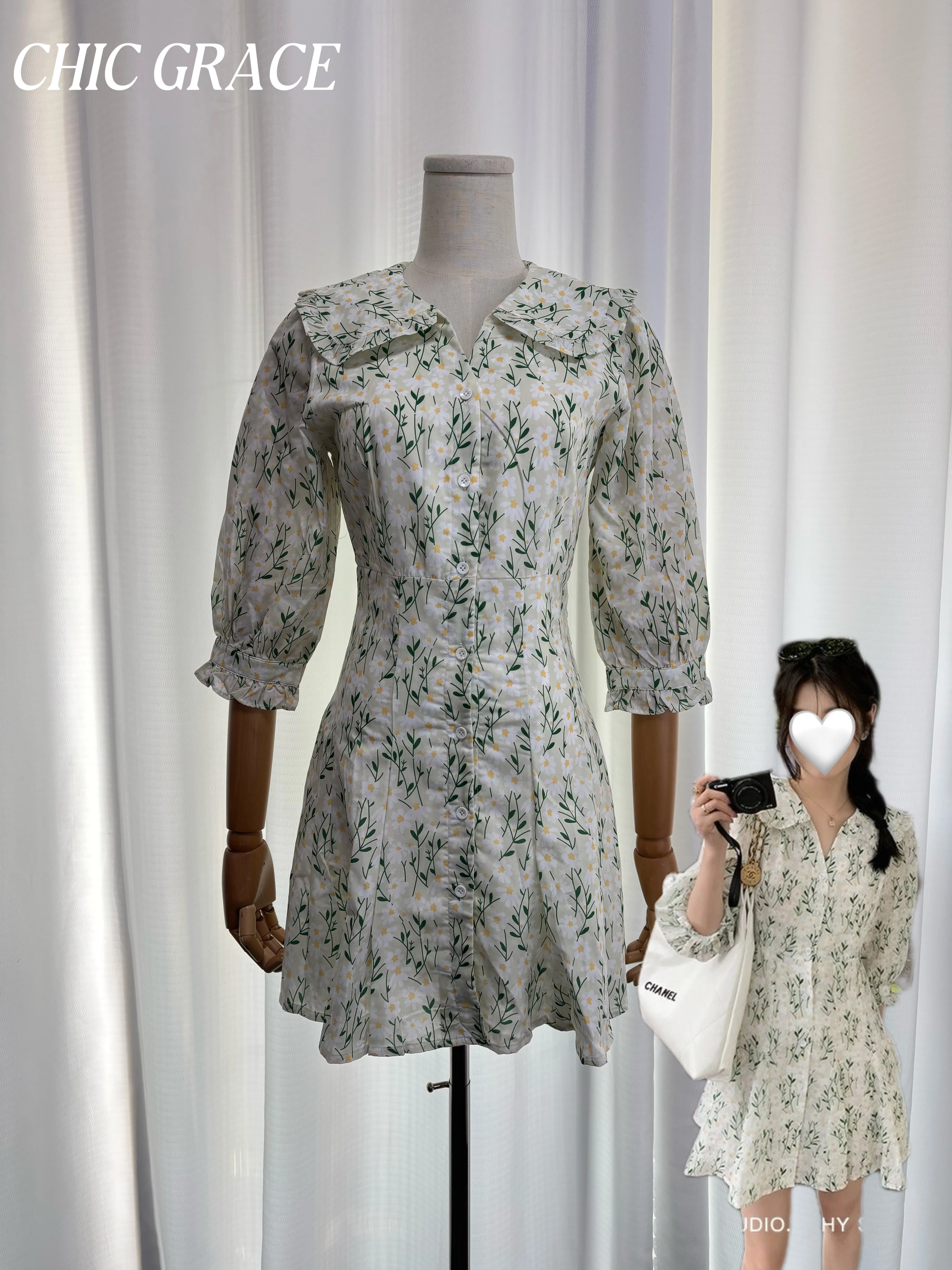 

Новинка! Элегантное мини-платье с цветочным принтом для женщин, весна-лето 2026. Модель с отложным воротником, пышными рукавами, завышенной талией, А-силуэтом и оборками по низу. Повседневное.