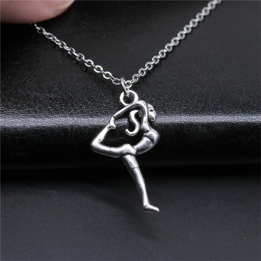 Drop Shipping Antique Silver Color 14x26mm Dancing Necklaces Short Chain Choker Necklaces