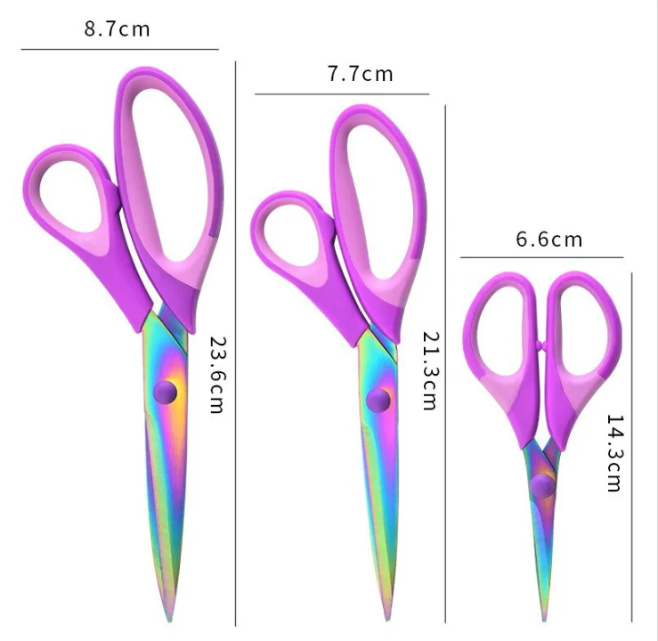 8.5-inch Colorful Titanium Coated Stainless Steel Scissors for Office Stationery Household Use Sewing Fabric Cutting
