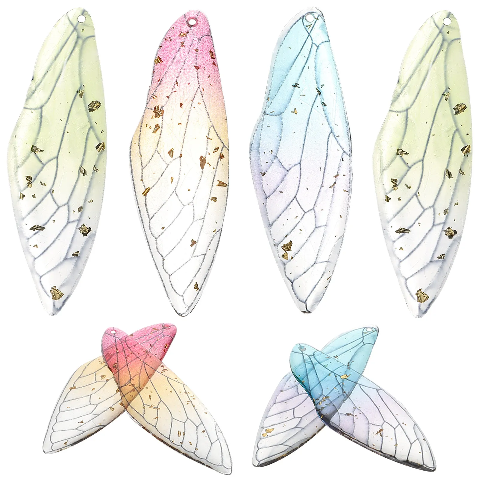10Pcs Dragonfly Wing Charms Resin Bicolor Gradient 16x51mm Random Color Jewelry Making Supplies Pendant Materials