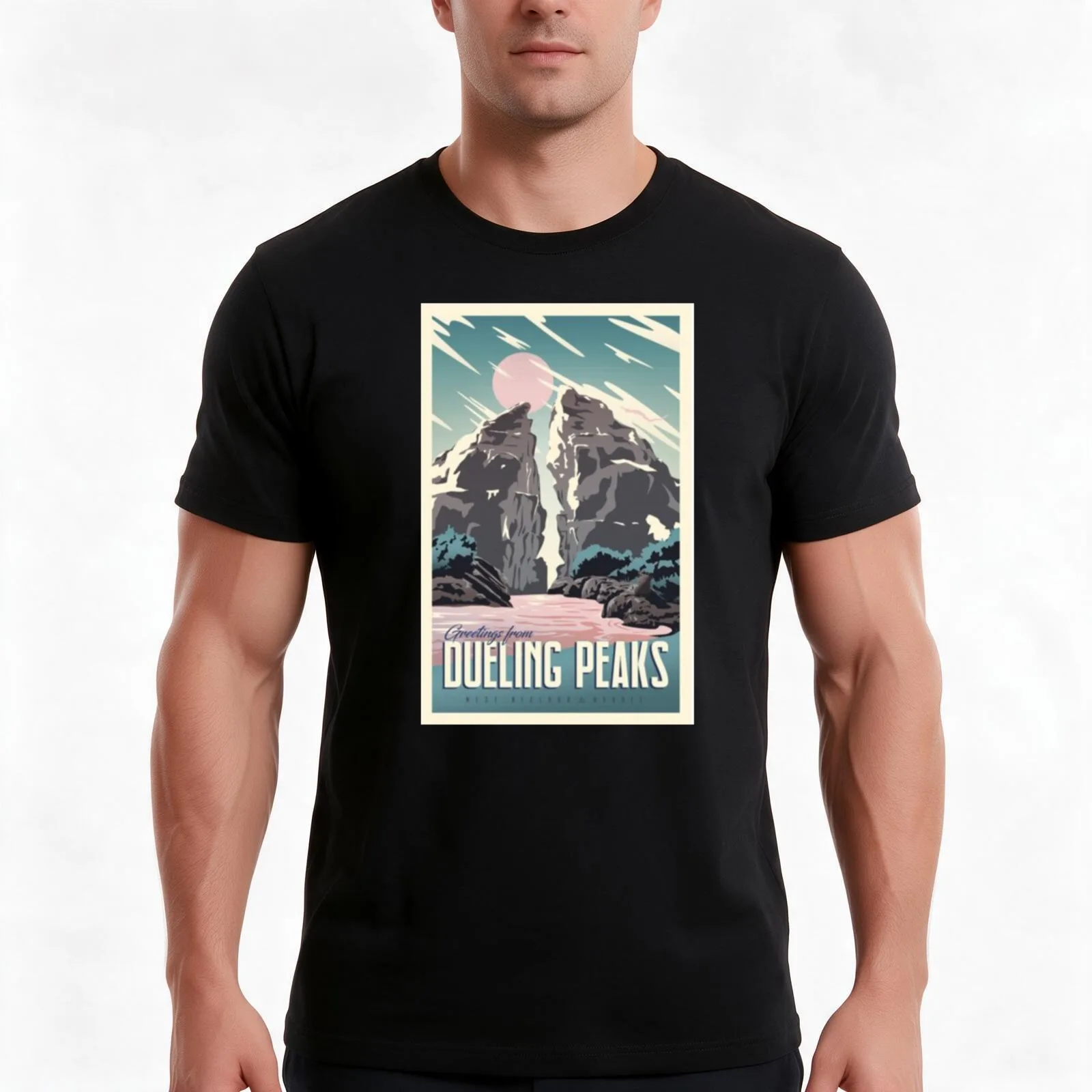Greetings from Dueling Peaks T-Shirt, Summer Casual Cotton Tee, Oversized Streetwear Tops, Vintage Graphic Print, 100% Cotton