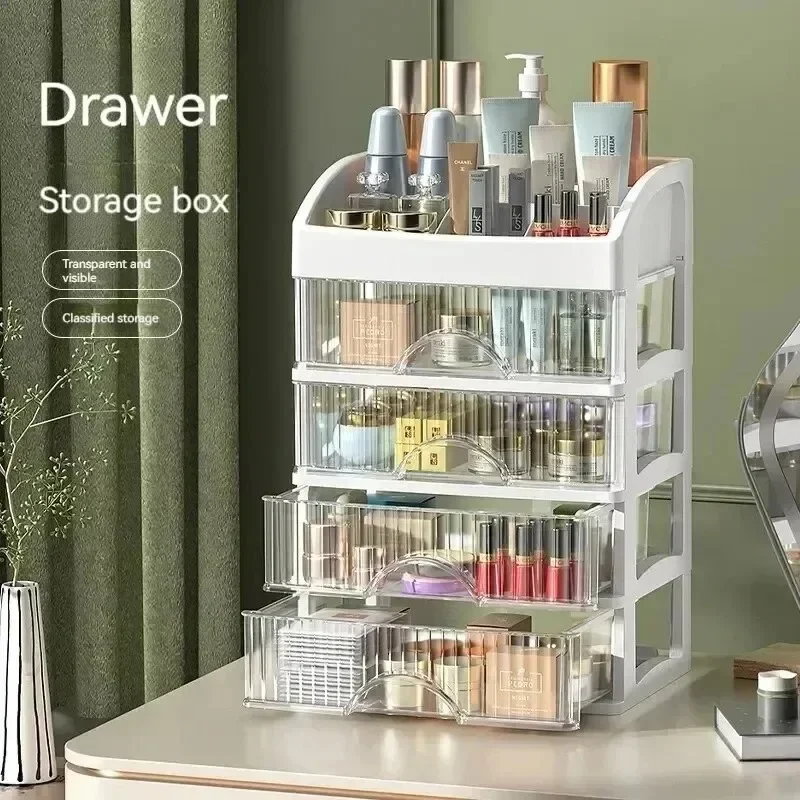 Desktop Drawer Cosmetic Organizer Transparent Large Capacity Four Compartment Dressing Table Lipstick Skin Care Storage Box