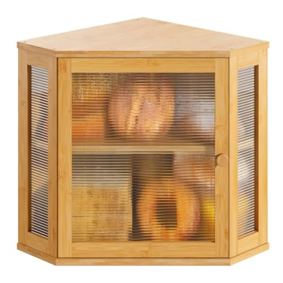 

Corner Bread Box, Bamboo Bread Box for Kitchen Countertop, 2 Tier Wooden Bread Storage