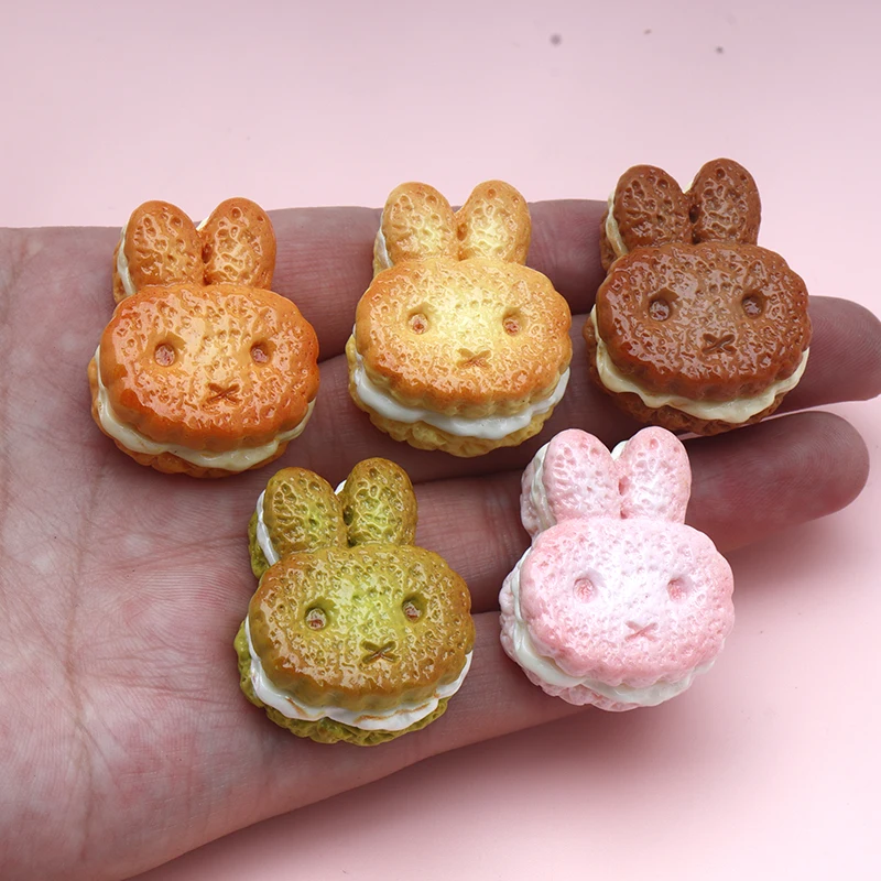 5/50PCS Cute Rabbit Layer Cookie Miniature Decor Play Keychain Pendant DIY Accessory Fridge Decor Desktop Materials